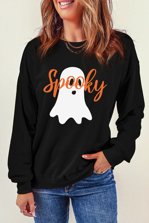 Playful Ghost Script Graphic Oversized Pullover Sweatshirt