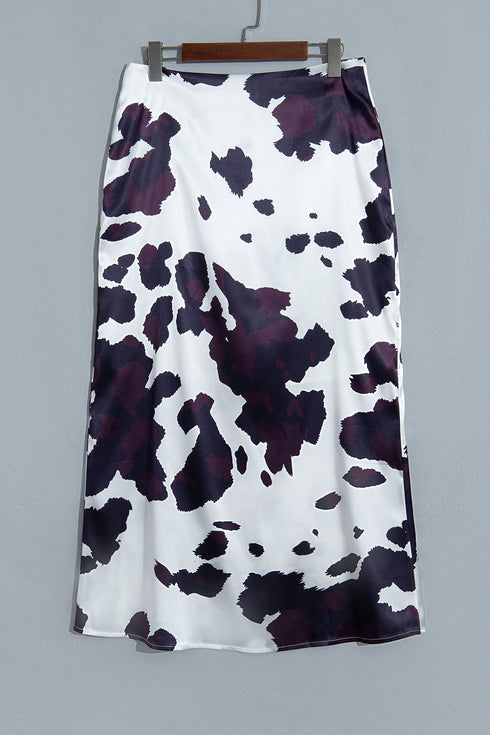 Abstract Print Western Long Metal Zip Up Waist Skirt