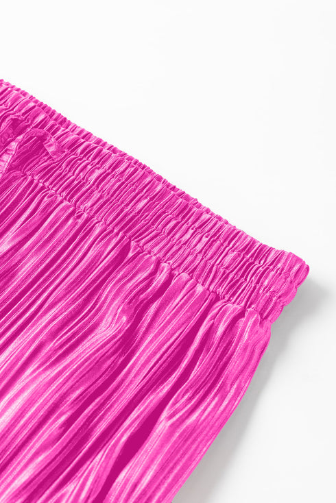 Pleated Long Sleeve Wide Leg Two Piece Loungewear