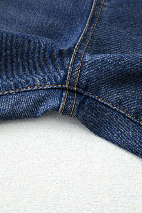 High Rise Straight Loose Raw Hem Cuffed Jeans