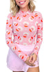 Abstract Stand Neck Sheath Long Sleeve Top