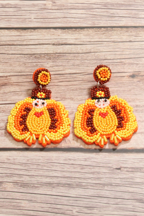 Beaded Crystal Glass Turkey Bird Dangle Earrings