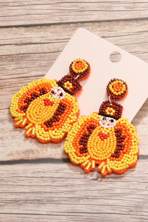 Beaded Crystal Glass Turkey Bird Dangle Earrings