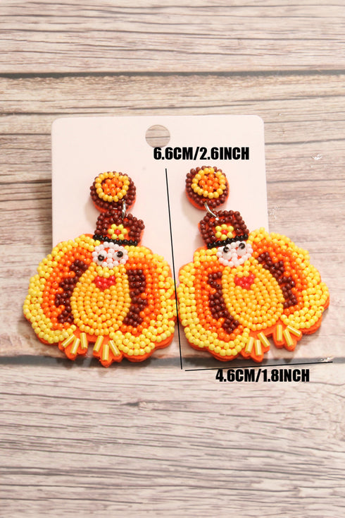 Beaded Crystal Glass Turkey Bird Dangle Earrings