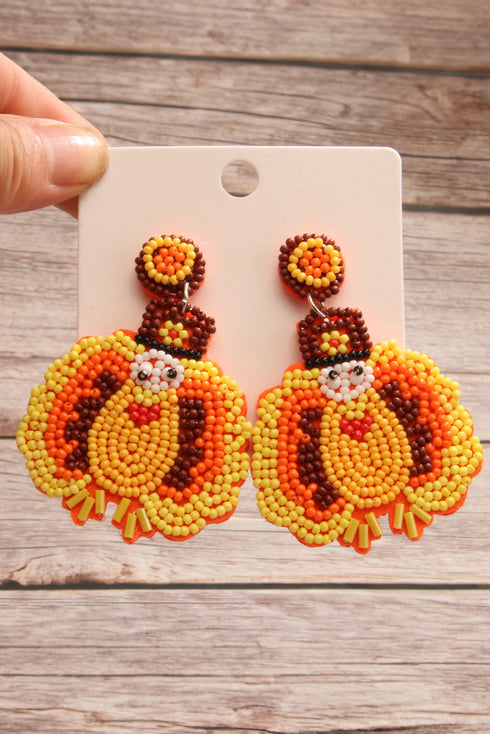 Beaded Crystal Glass Turkey Bird Dangle Earrings