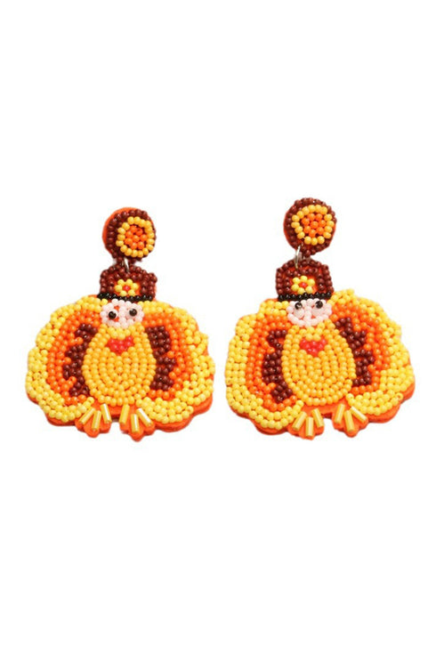 Beaded Crystal Glass Turkey Bird Dangle Earrings