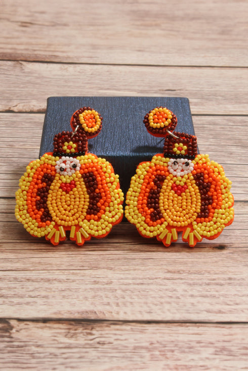 Beaded Crystal Glass Turkey Bird Dangle Earrings