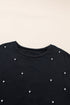 Beaded Drop Shoulder Crewneck Cotton Blend T Shirt