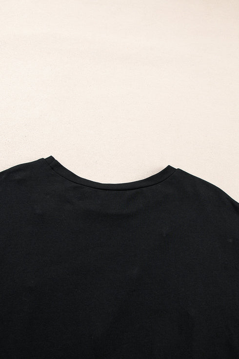 Beaded Drop Shoulder Crewneck Cotton Blend T Shirt