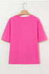 Beaded Drop Shoulder Crewneck Cotton Blend T Shirt