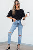 Beaded Drop Shoulder Crewneck Cotton Blend T Shirt