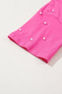 Beaded Drop Shoulder Crewneck Cotton Blend T Shirt