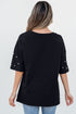 Beaded Drop Shoulder Crewneck Cotton Blend T Shirt