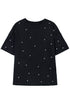 Beaded Drop Shoulder Crewneck Cotton Blend T Shirt