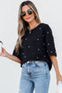 Beaded Drop Shoulder Crewneck Cotton Blend T Shirt
