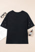 Beaded Drop Shoulder Crewneck Cotton Blend T Shirt