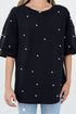 Beaded Drop Shoulder Crewneck Cotton Blend T Shirt