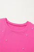 Beaded Drop Shoulder Crewneck Cotton Blend T Shirt