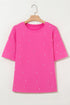 Beaded Drop Shoulder Crewneck Cotton Blend T Shirt