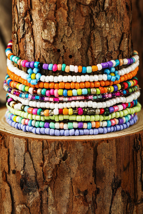 Beaded Flower Charm Multi Strand Layering Anklet Set