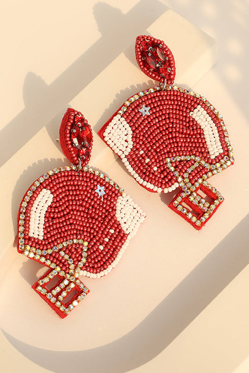 Beaded Football Helmet Motif Statement Dangle Earrings