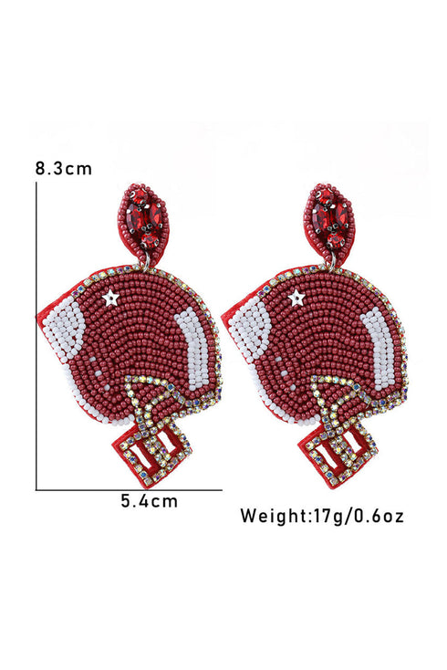 Beaded Football Helmet Motif Statement Dangle Earrings