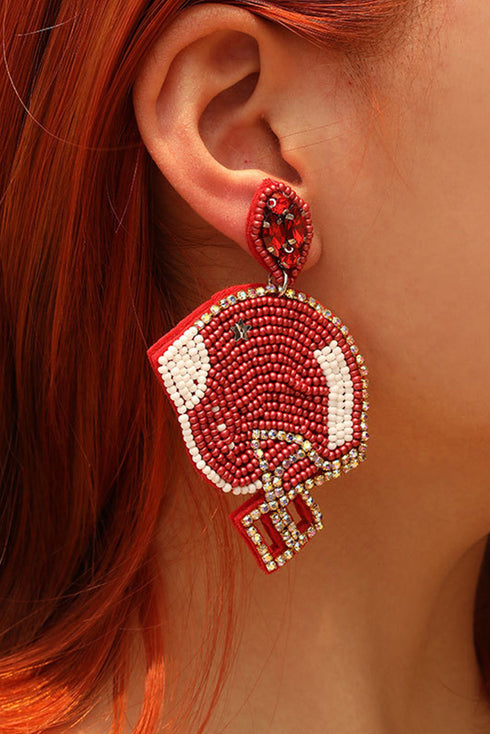 Beaded Football Helmet Motif Statement Dangle Earrings