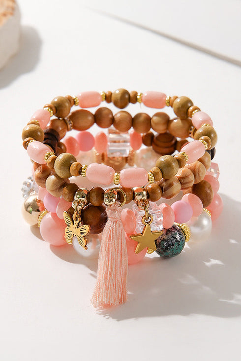 Beaded Glass Butterfly Star Pendant Tassel Bracelet Set