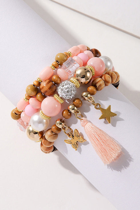 Beaded Glass Butterfly Star Pendant Tassel Bracelet Set