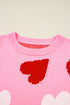 Beaded Heart Motif Crew Neck Sweater