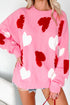 Beaded Heart Motif Crew Neck Sweater