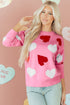 Beaded Heart Motif Crew Neck Sweater