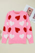 Beaded Heart Motif Crew Neck Sweater