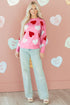 Beaded Heart Motif Crew Neck Sweater