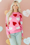 Beaded Heart Motif Crew Neck Sweater