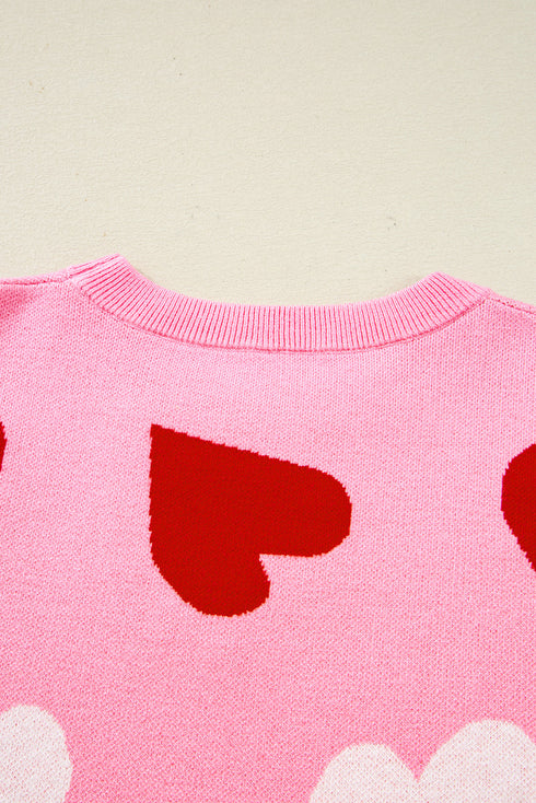 Beaded Heart Motif Crew Neck Sweater