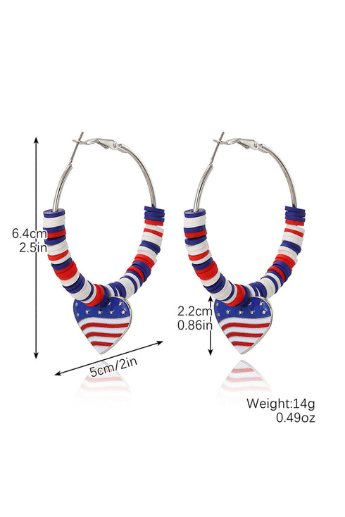 Beaded Hoop Earrings Featuring Patriotic Flag Heart Charms