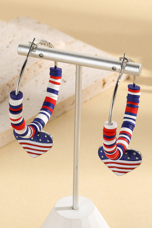 Beaded Hoop Earrings Featuring Patriotic Flag Heart Charms