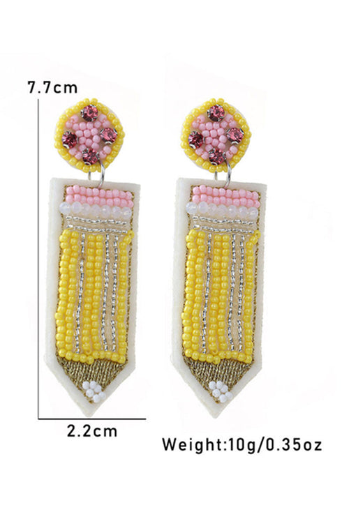 Beaded Pencil Motif Statement Dangle Earrings