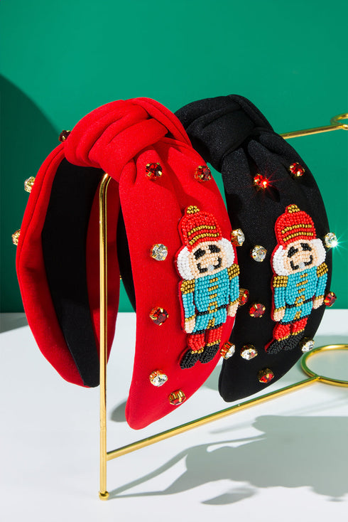 Beaded Rhinestone Nutcracker Design Knotted Canvas Headband