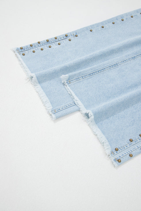 Beaded Side Slit Frayed Pocketed Wide Leg Jeans