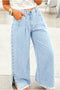 Beaded Side Slit Frayed Pocketed Wide Leg Jeans