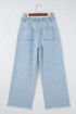 Beaded Side Slit Frayed Pocketed Wide Leg Jeans