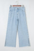 Beaded Side Slit Frayed Pocketed Wide Leg Jeans