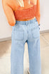 Beaded Side Slit Frayed Pocketed Wide Leg Jeans