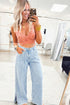 Beaded Side Slit Frayed Pocketed Wide Leg Jeans