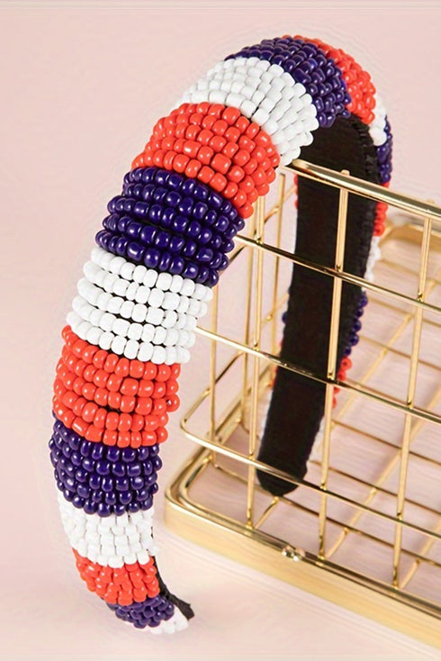Beaded Stars And Stripes Patterned Wide Headband