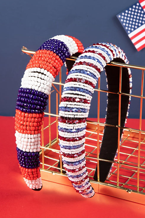 Beaded Stars And Stripes Patterned Wide Headband