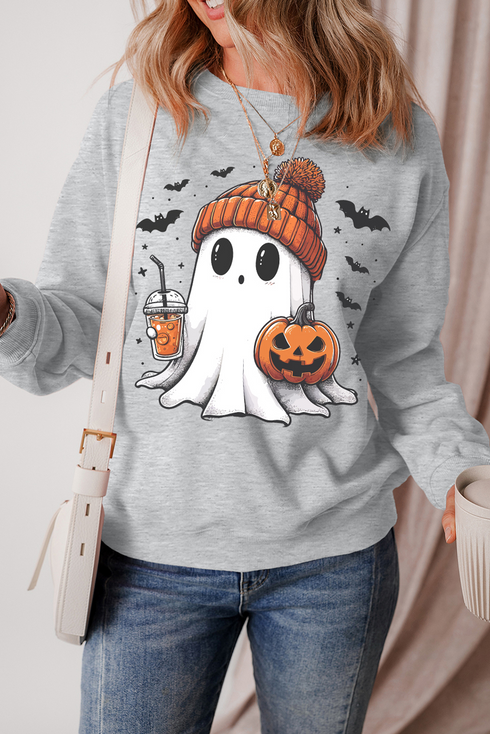 Beanie Ghost Iced Coffee Graphic Crewneck Sweatshirt
