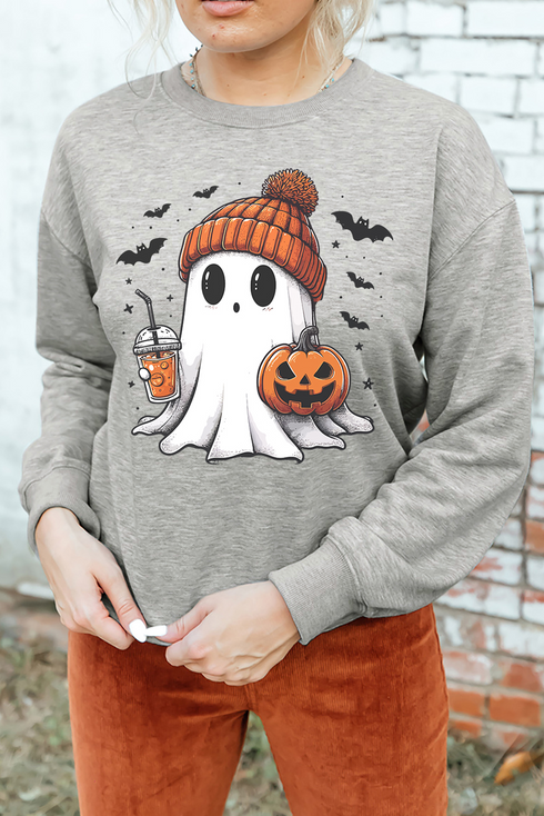 Beanie Ghost Iced Coffee Graphic Crewneck Sweatshirt